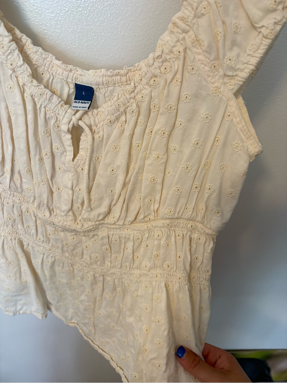 Old Navy Cream Eyelet Smocked Peasant Blouse - Picture 6 of 6